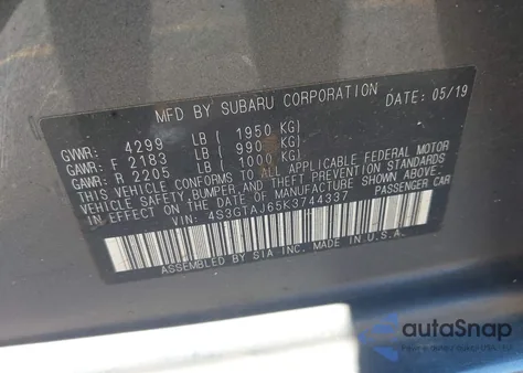 2019 Subaru Impreza 2.0I Sport z USA, uszkodzony, nr VIN 4S3GTAJ65K3744337